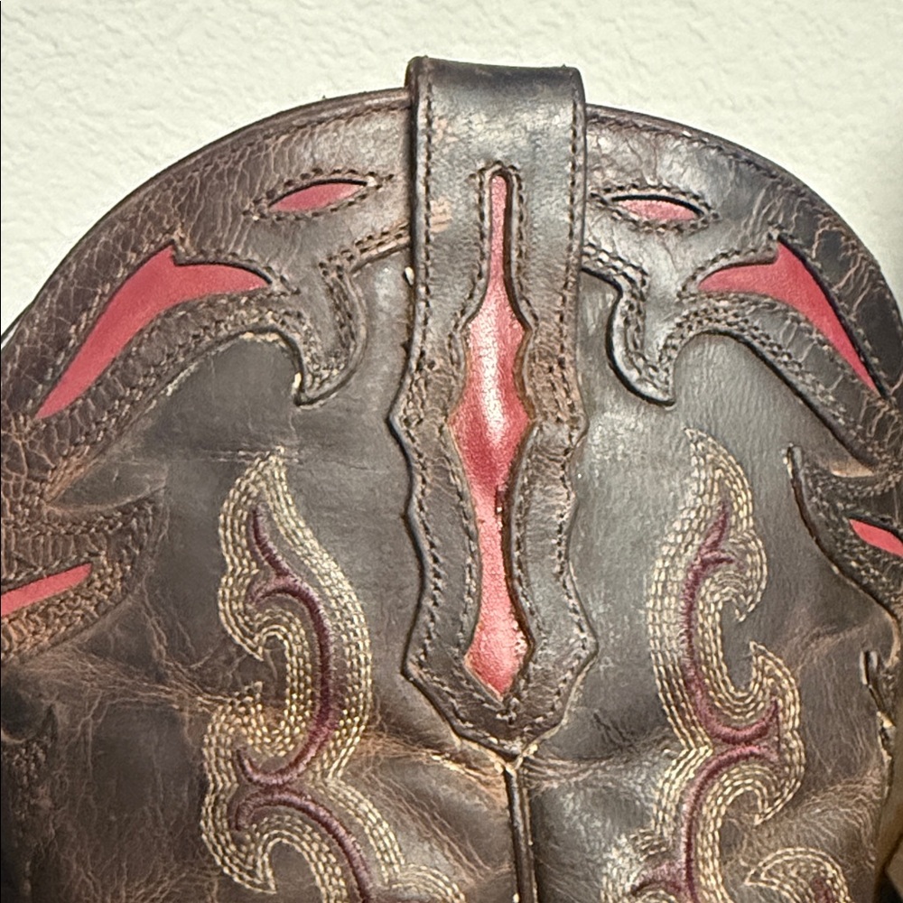 Ariat Brown Leather Western Heeled Boots with Red Accents - Picture 7 of 7